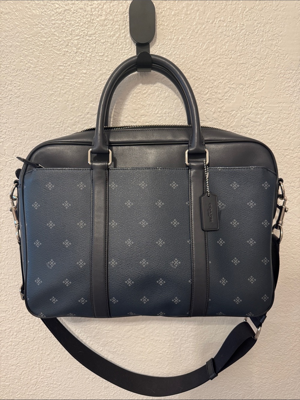 Unisex Coach Navy Patterned Briefcase Bag